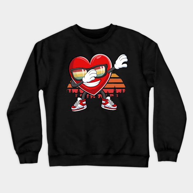 Retro Vintage Dabbing Heart Valentines Day Gift For Boys Kids Crewneck Sweatshirt by HCMGift